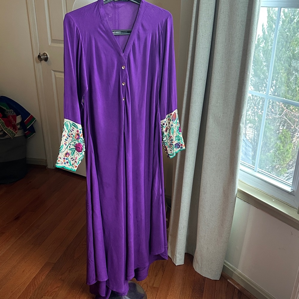 Purple Embroidered Sleeve Dress